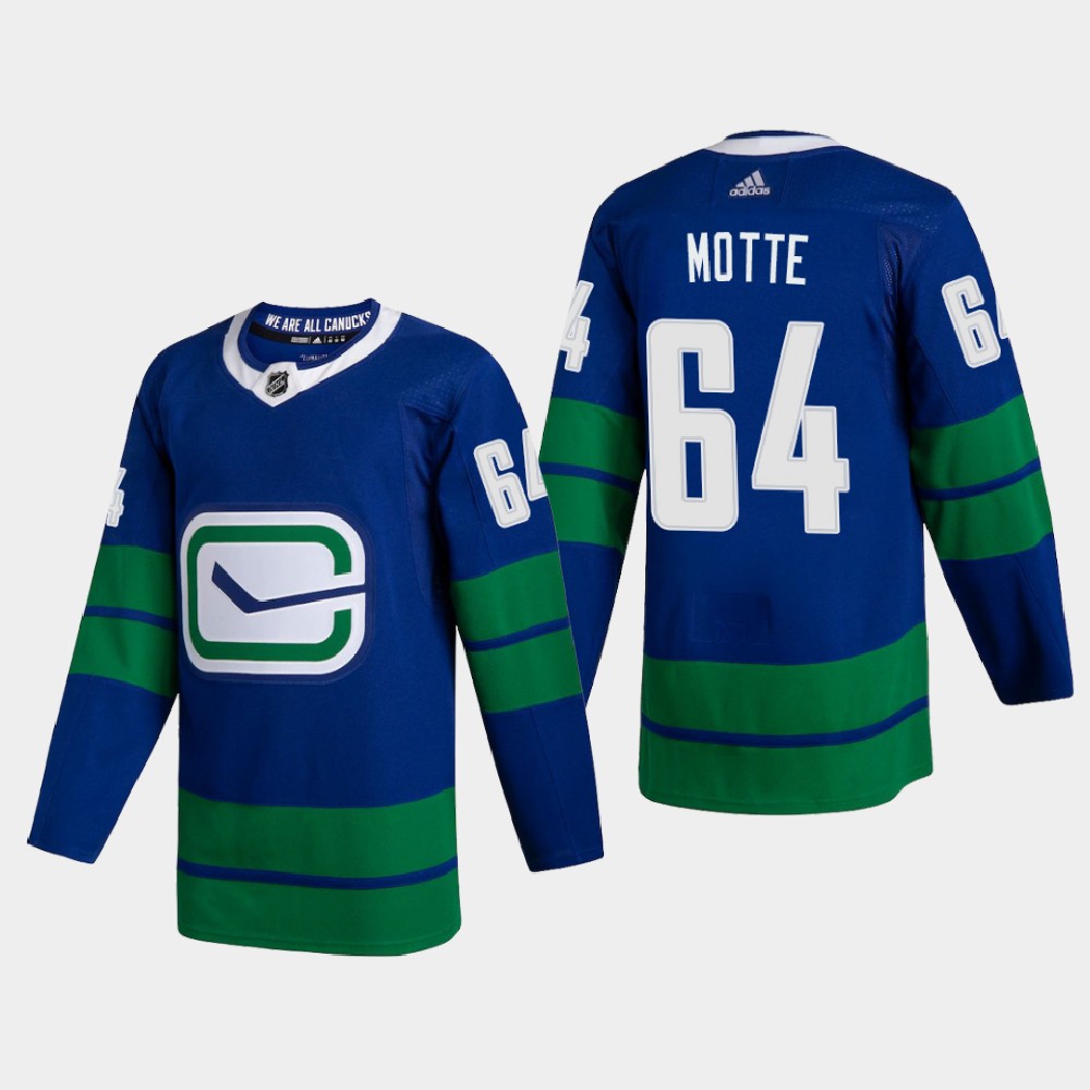 Vancouver Canucks #64 Tyler Motte Men Adidas 2020 Authentic Player Alternate Stitched NHL Jersey Blue->vancouver canucks->NHL Jersey